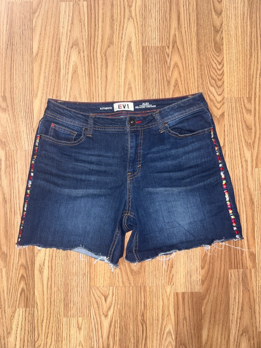 EV1 Dark Blue Denim Shorts with Multicolor Side Trim